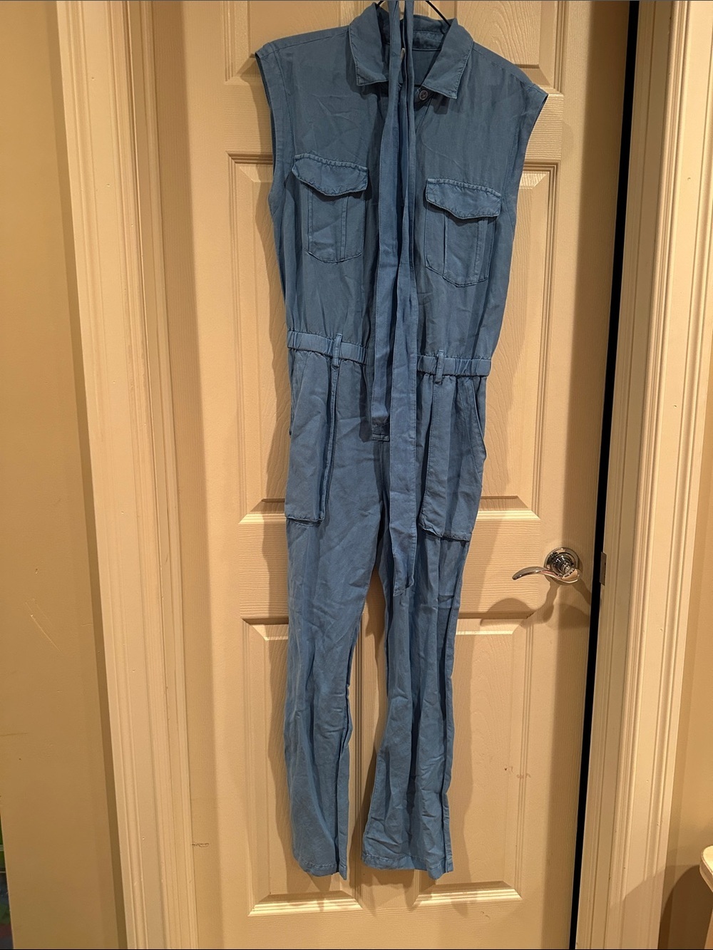 YFB- Sleeveless Light Blue Utility Jumpsuit